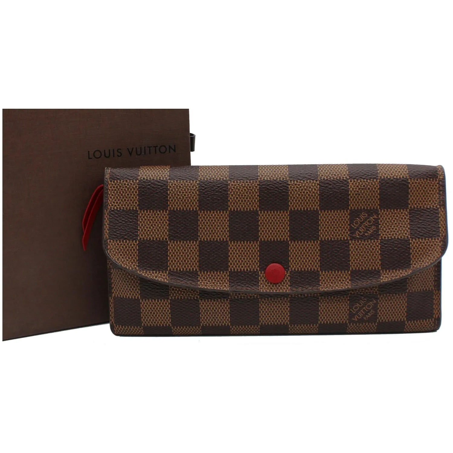 LOUIS VUITTON Emilie Damier Ebene Wallet Brown