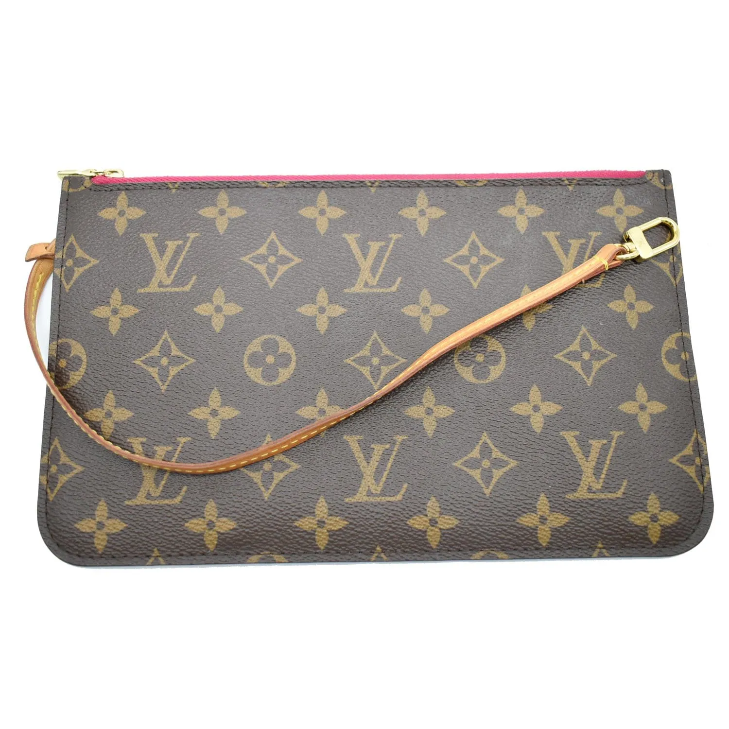 LOUIS VUITTON Neverfull GM Monogram Canvas Pochette Wristlet Pouch Fuchsia