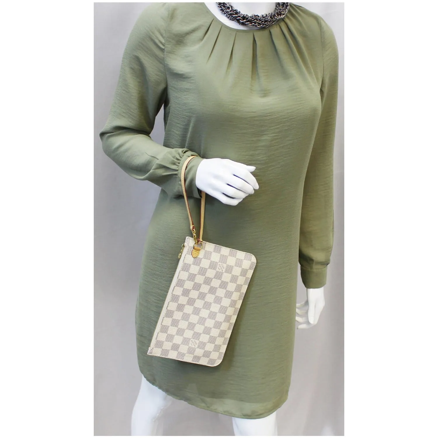 LOUIS VUITTON Pochette Wristlet Pouch Damier Azur Neverfull MM White