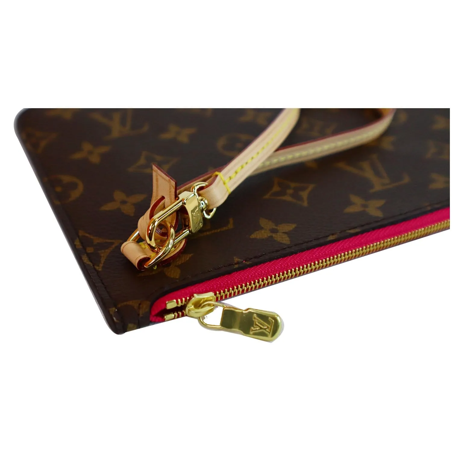 LOUIS VUITTON Pochette Wristlet Pouch Monogram Canvas Neverfull MM Fuchsia