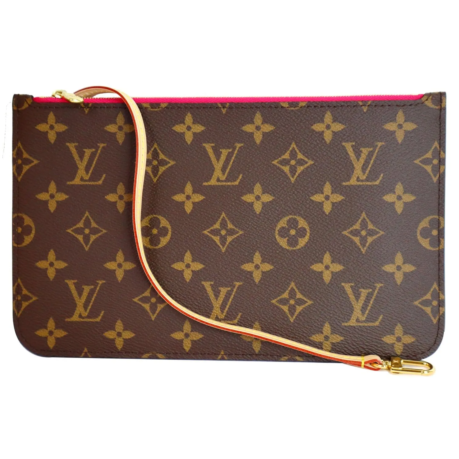 LOUIS VUITTON Pochette Wristlet Pouch Monogram Canvas Neverfull MM Fuchsia