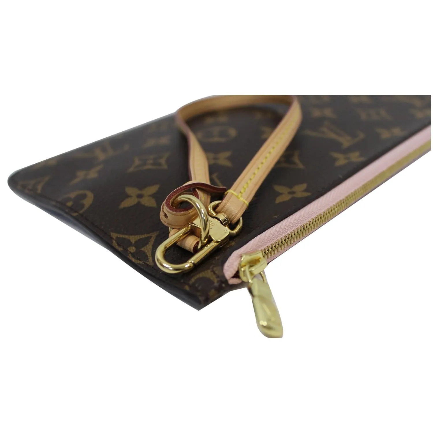 LOUIS VUITTON Pochette Wristlet Pouch Monogram Canvas Neverfull MM Rose Ballerine