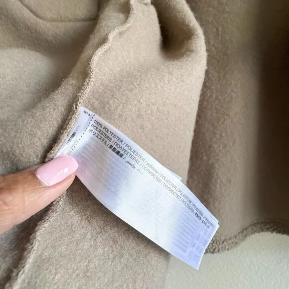 Mango Boucle Faux Shearling Collar Jacket with Pockets Womens Small Tan Brown