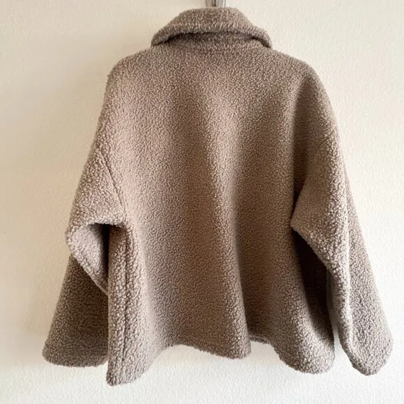 Mango Boucle Faux Shearling Collar Jacket with Pockets Womens Small Tan Brown