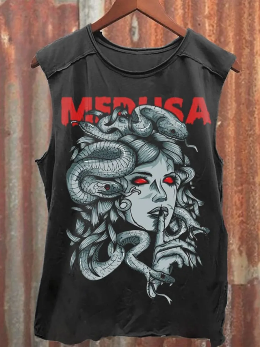 Medusa Print 100% Cotton Casual Tank Top