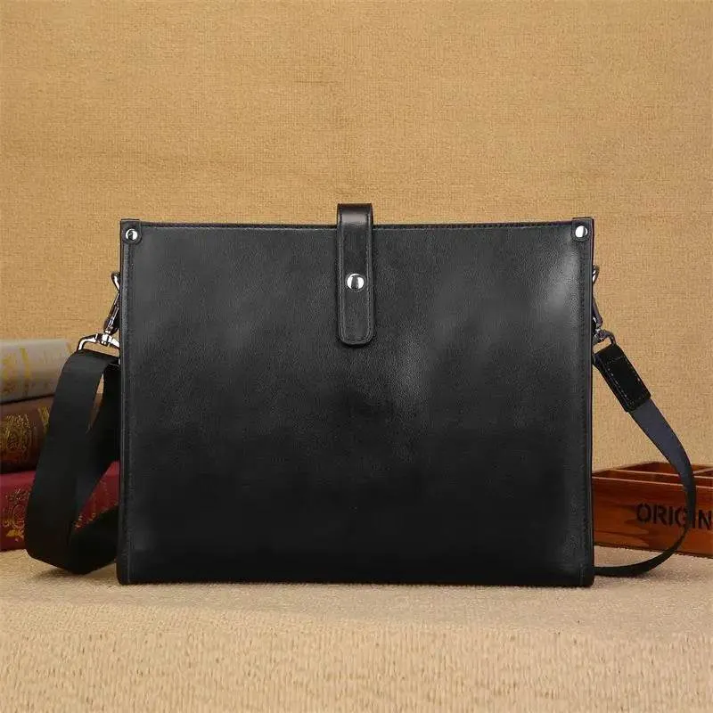 Men's Cow Leather Shoulder Bag A4 Briefcase Business Crossbody