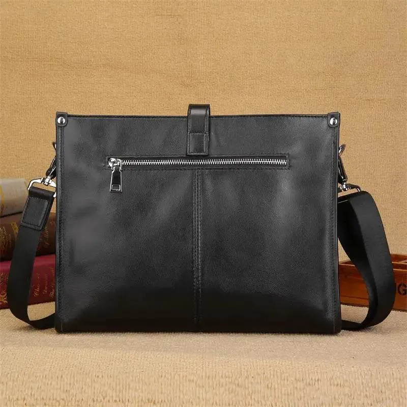 Men's Cow Leather Shoulder Bag A4 Briefcase Business Crossbody