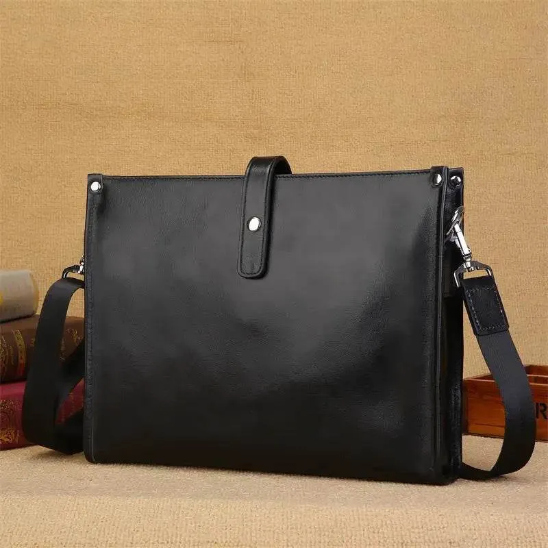Men's Cow Leather Shoulder Bag A4 Briefcase Business Crossbody
