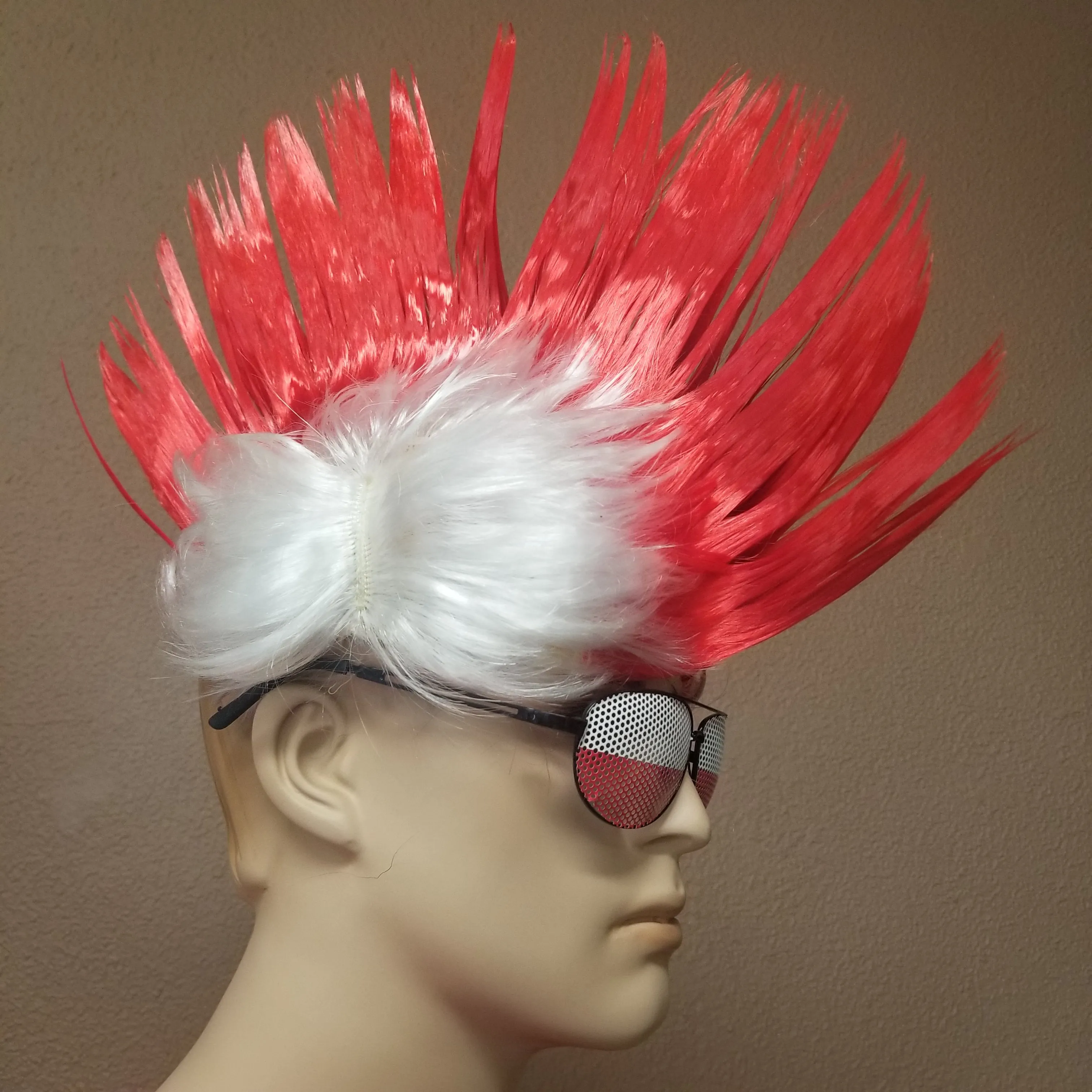 Men's Universal White and Red Mohawk Wig for Sport's Fan
