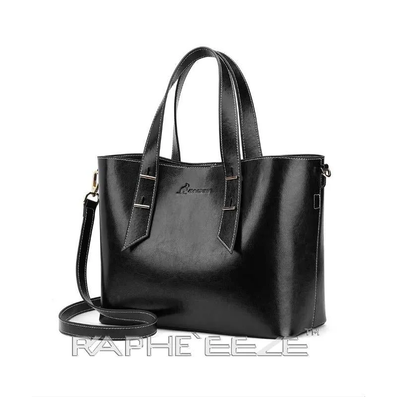 Midi Size Classic Tote Handbag for Woman - Black Color