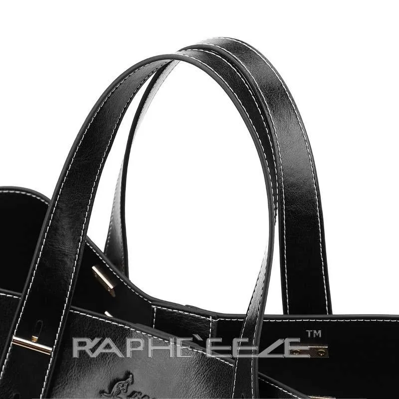 Midi Size Classic Tote Handbag for Woman - Black Color