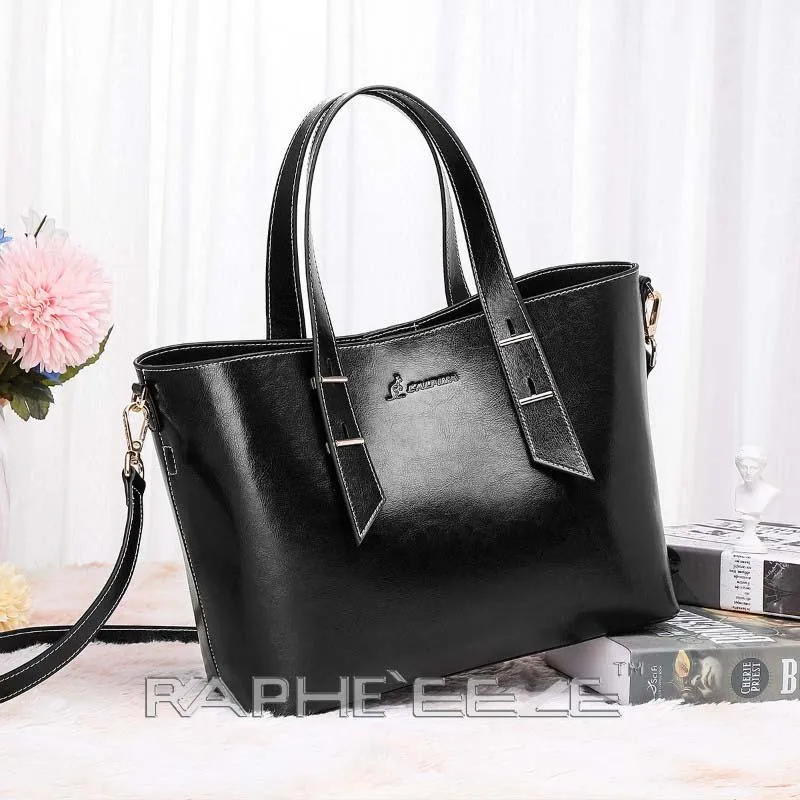 Midi Size Classic Tote Handbag for Woman - Black Color