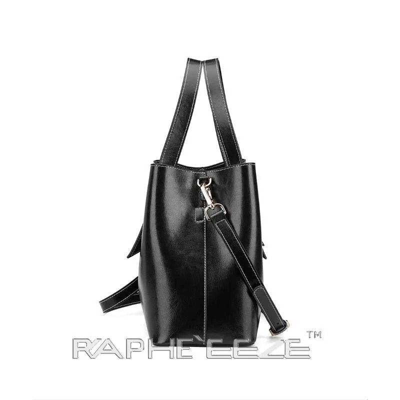 Midi Size Classic Tote Handbag for Woman - Black Color