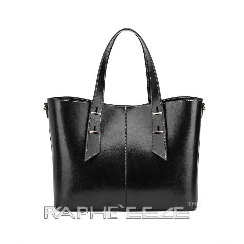 Midi Size Classic Tote Handbag for Woman - Black Color