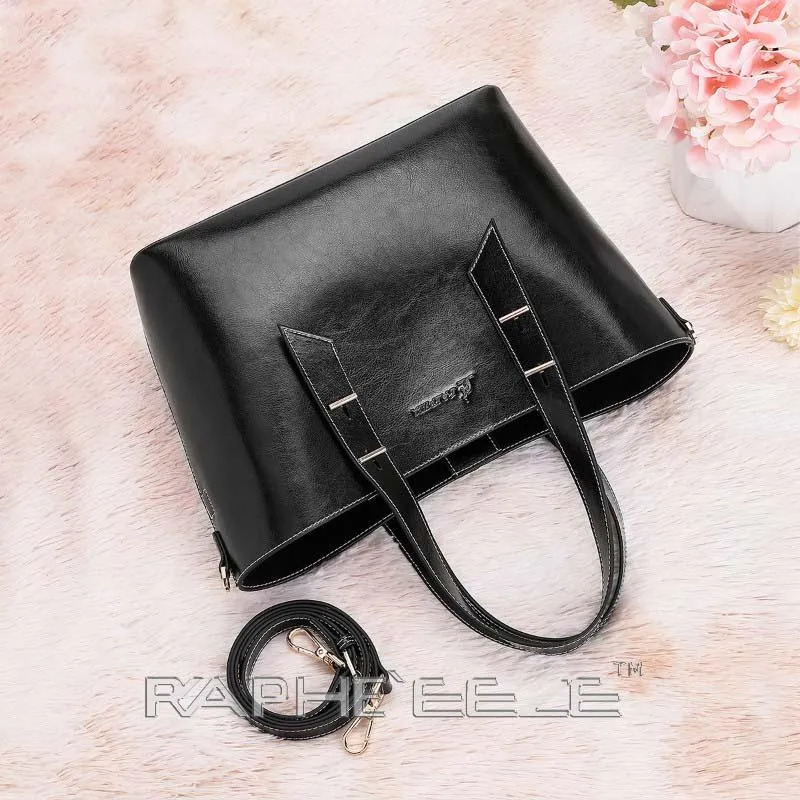 Midi Size Classic Tote Handbag for Woman - Black Color