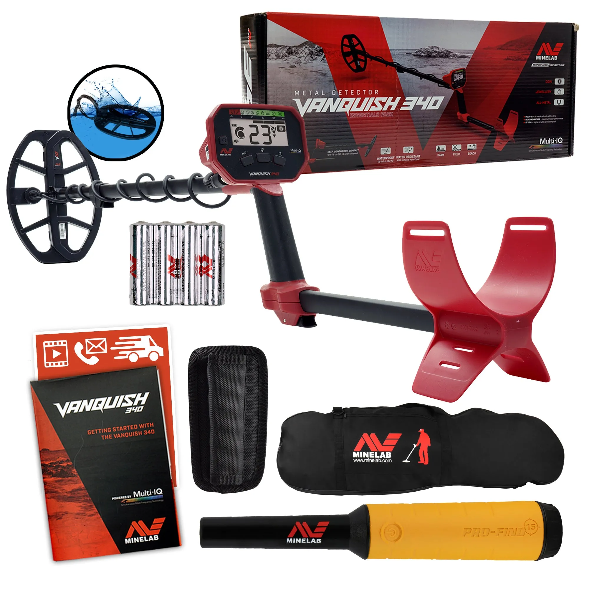 Minelab VANQUISH 340 Detector w/ 10 x 7 Coil, Pro-Find 15 Pinpointer & Carry Bag