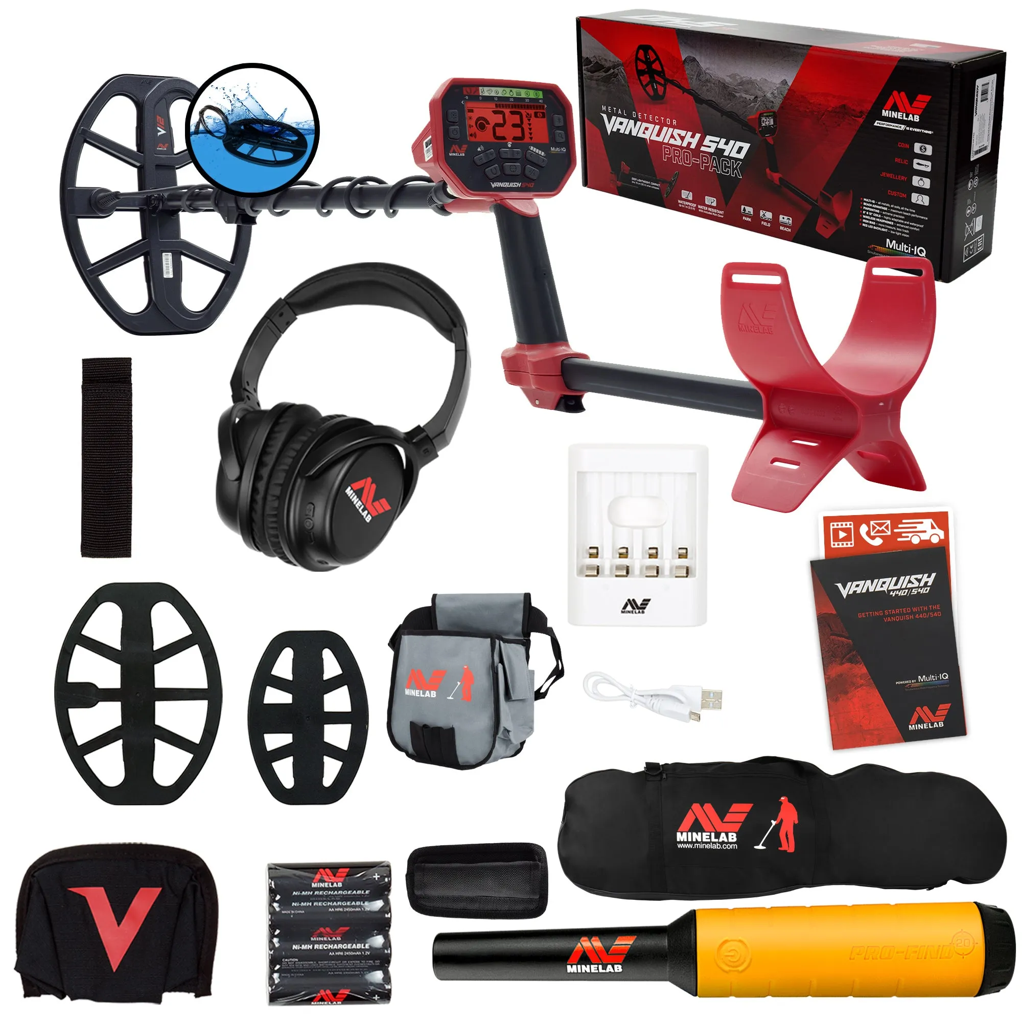 Minelab VANQUISH 540 Pro Pack Detector w/ Pro-Find 20 Pinpointer, Bag, Pouch