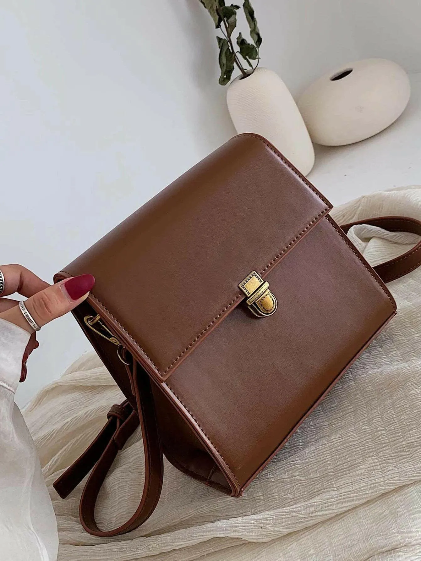 Minimalist Push Lock Crossbody Bag