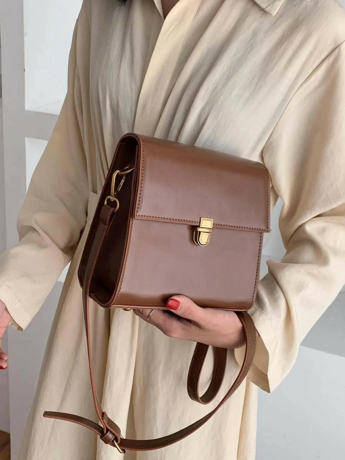 Minimalist Push Lock Crossbody Bag