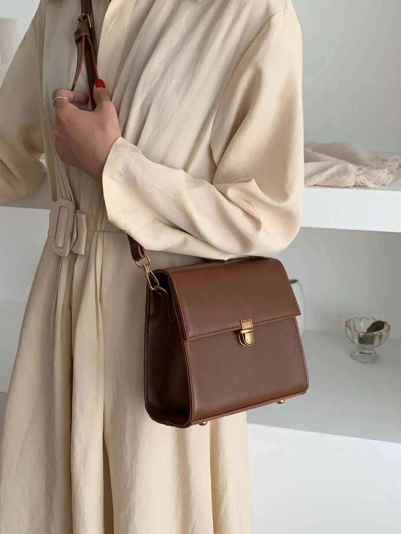 Minimalist Push Lock Crossbody Bag