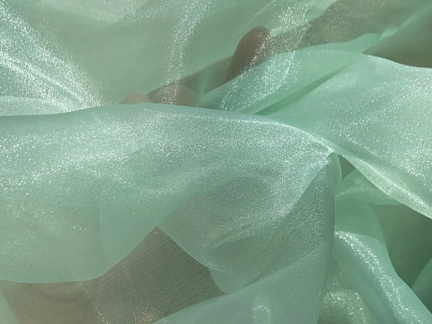 Mint Crystal Organza Fabric By the Yard, Green Organza, Light Green Organza, Glitter Organza Fabric, Soft Organza Fabric, Mint Sheer Fabric