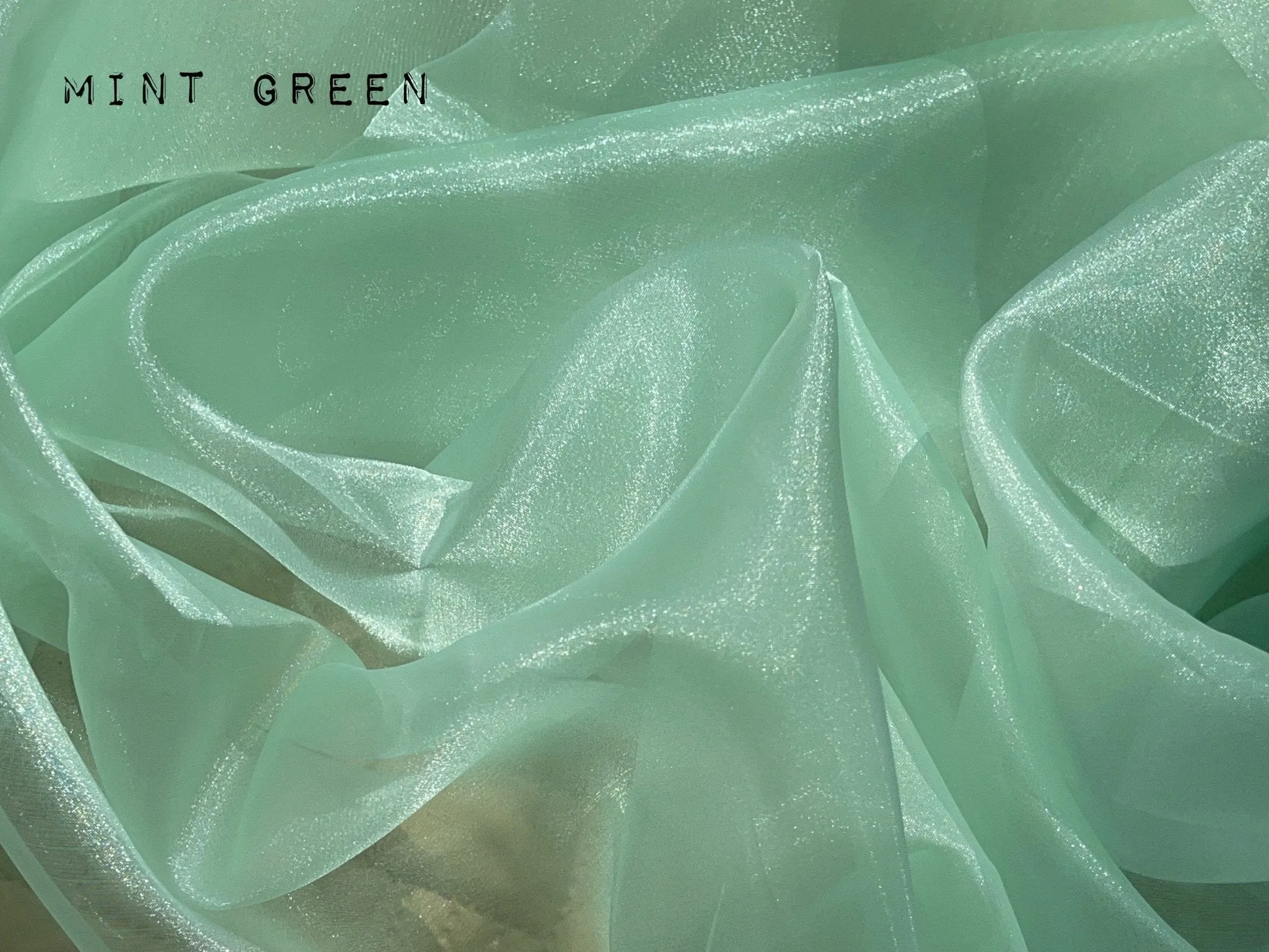 Mint Crystal Organza Fabric By the Yard, Green Organza, Light Green Organza, Glitter Organza Fabric, Soft Organza Fabric, Mint Sheer Fabric