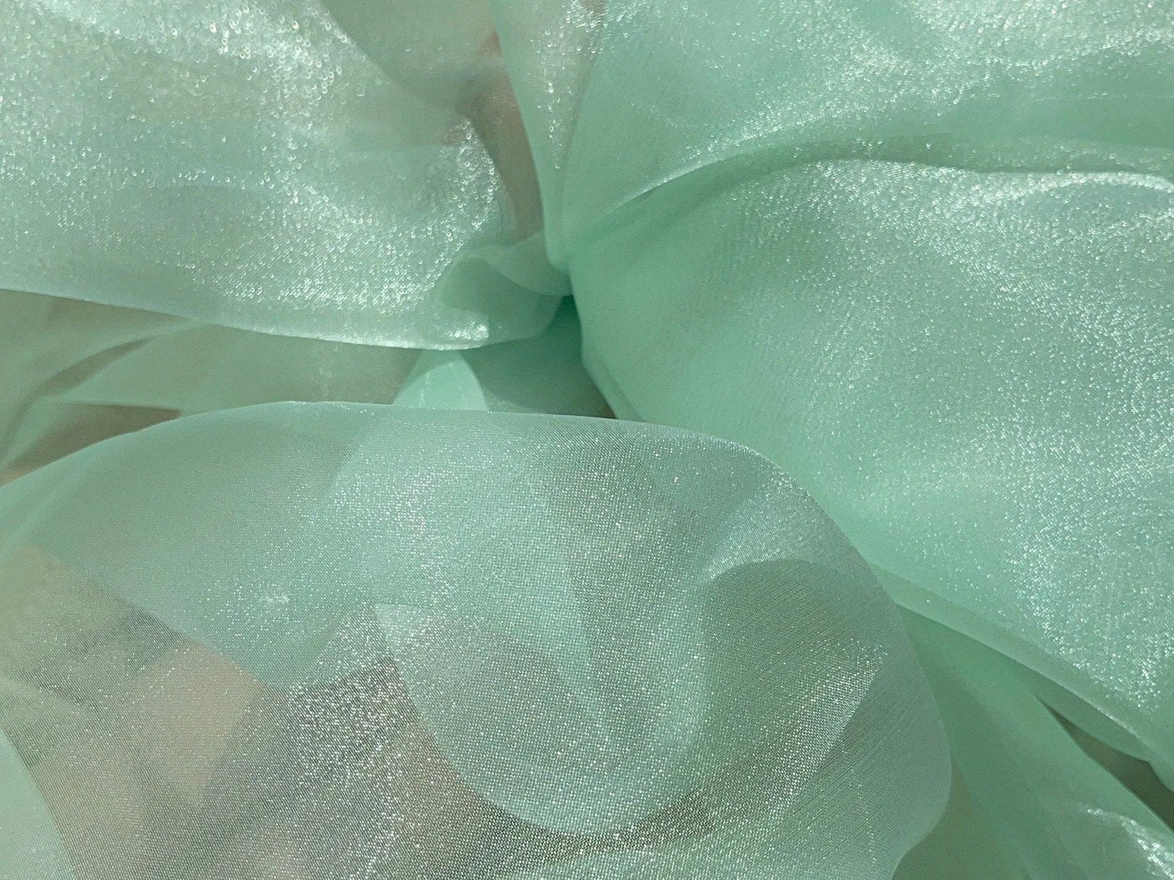 Mint Crystal Organza Fabric By the Yard, Green Organza, Light Green Organza, Glitter Organza Fabric, Soft Organza Fabric, Mint Sheer Fabric