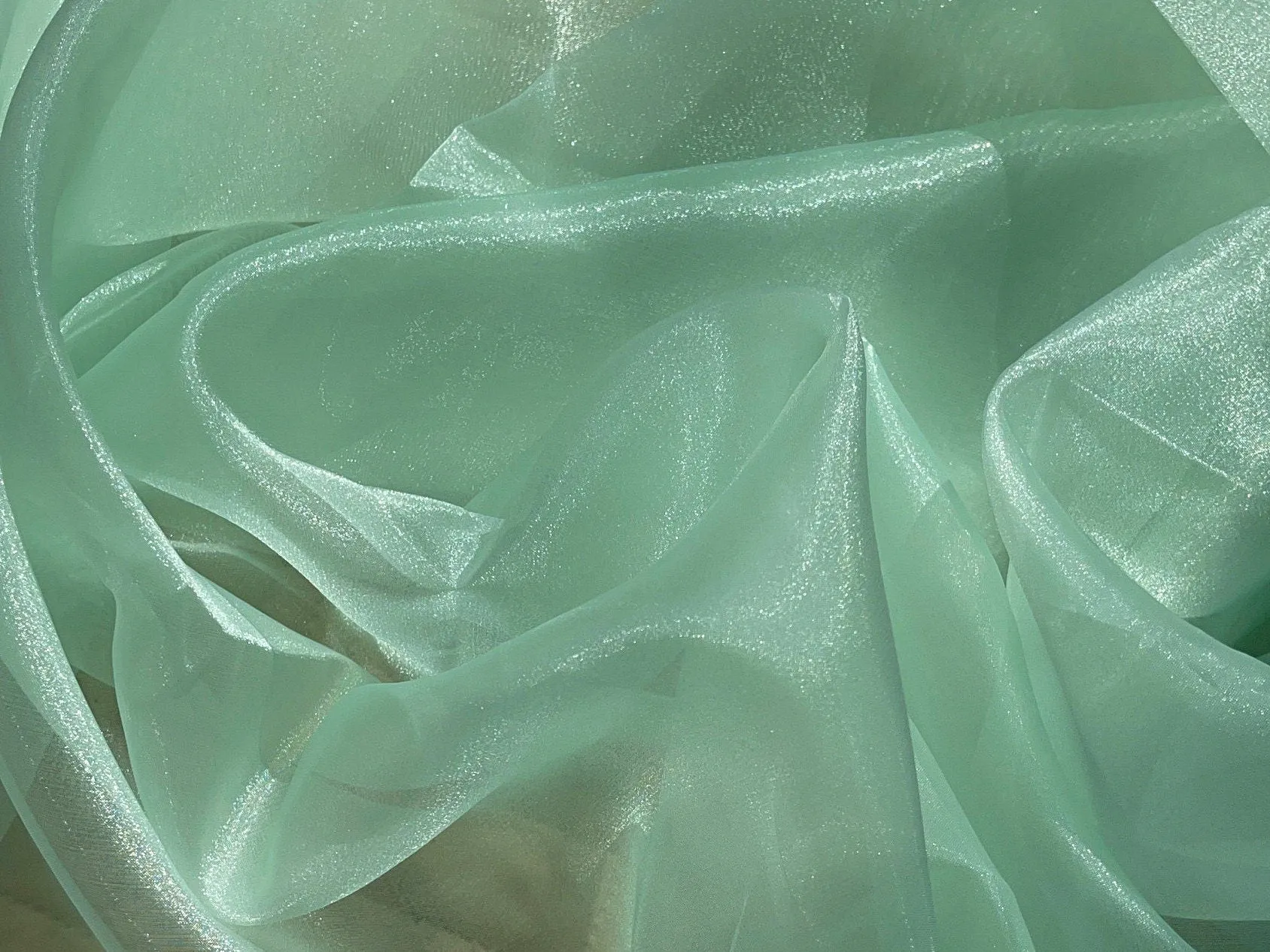 Mint Crystal Organza Fabric By the Yard, Green Organza, Light Green Organza, Glitter Organza Fabric, Soft Organza Fabric, Mint Sheer Fabric