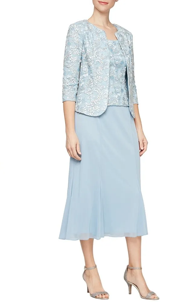 Mock Jacket Dress with Corded Detail and Godet Skirt
