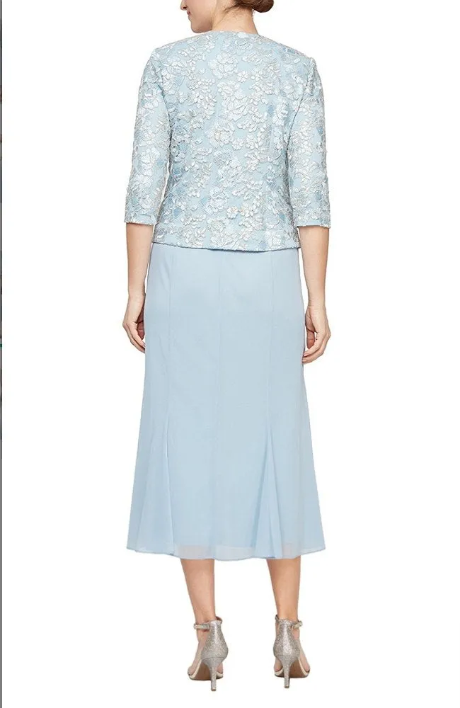 Mock Jacket Dress with Corded Detail and Godet Skirt