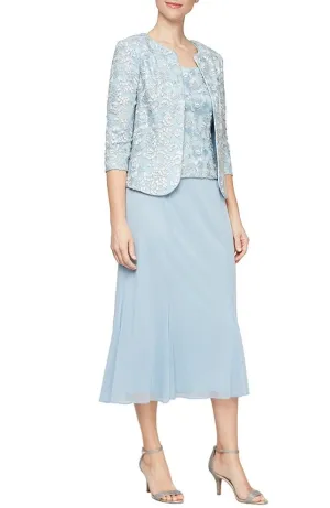 Mock Jacket Dress with Corded Detail and Godet Skirt
