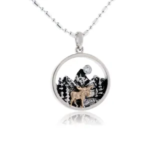 Mountain and Moose Circle Necklace