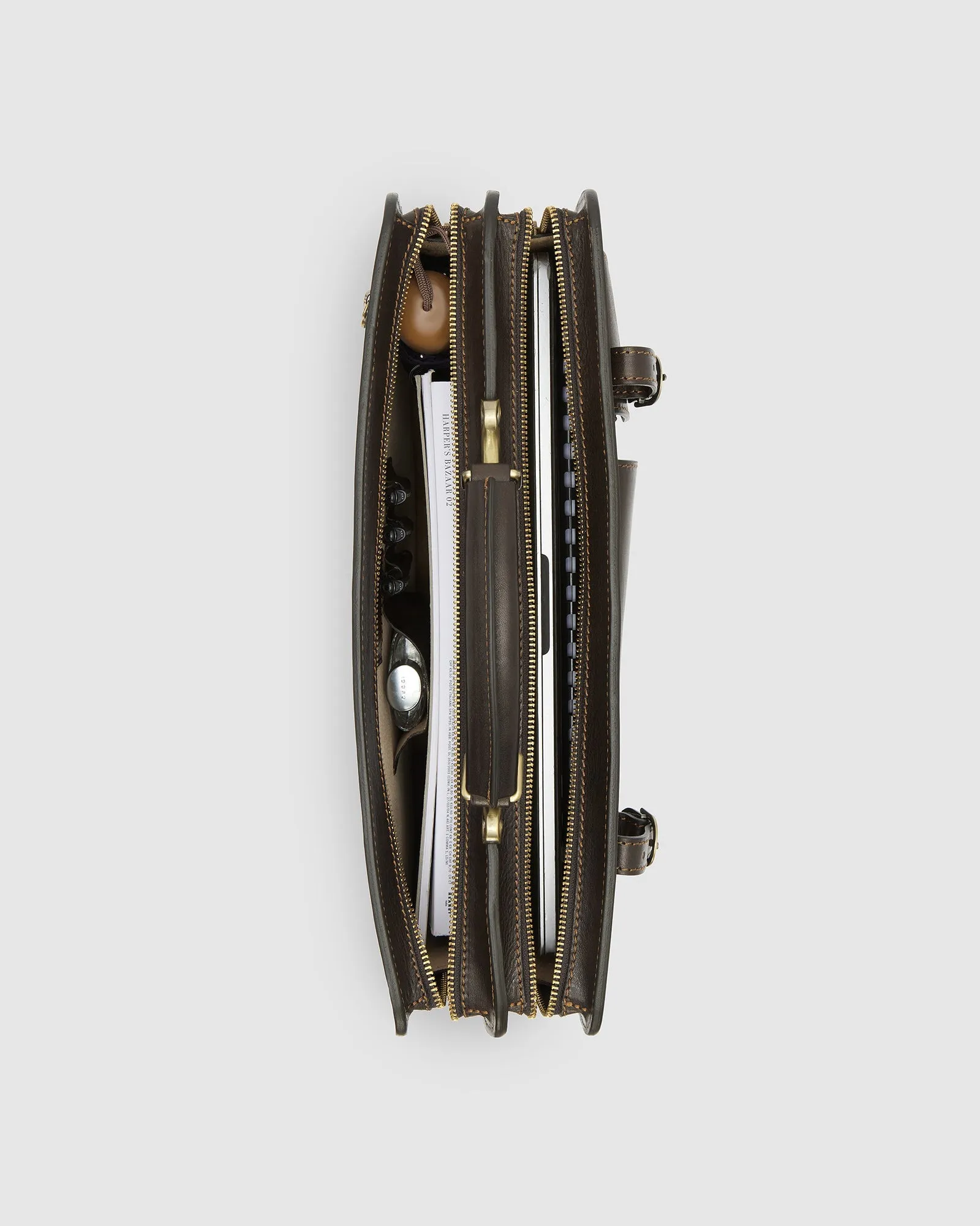 Munich Chocolate - Double Compartment Leather Briefcase