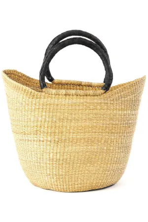 Natural Ghanaian Wing Shopper with Black Leather Handles
