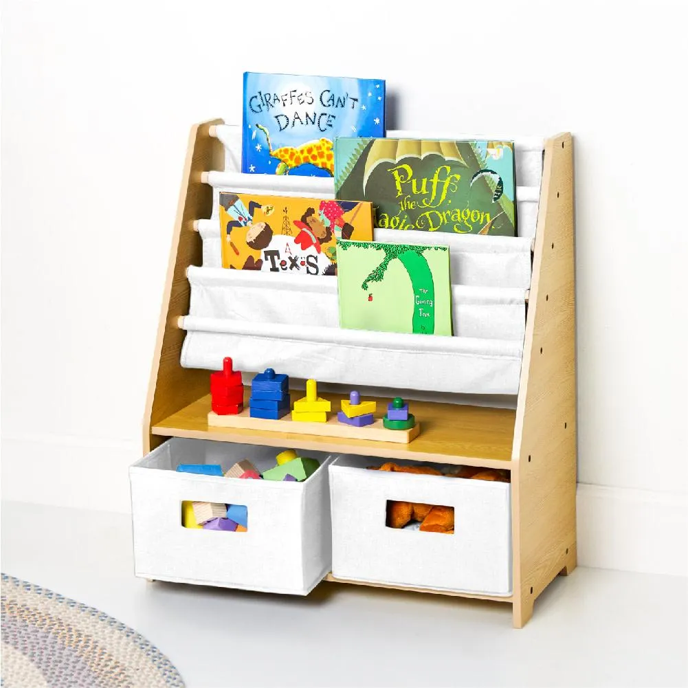 Natural Sling Bookshelf with Storage Totes