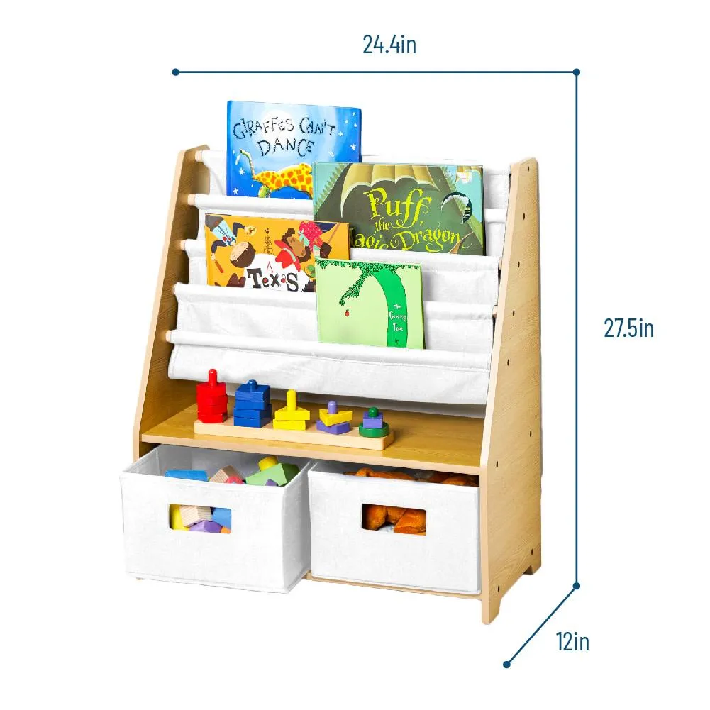 Natural Sling Bookshelf with Storage Totes