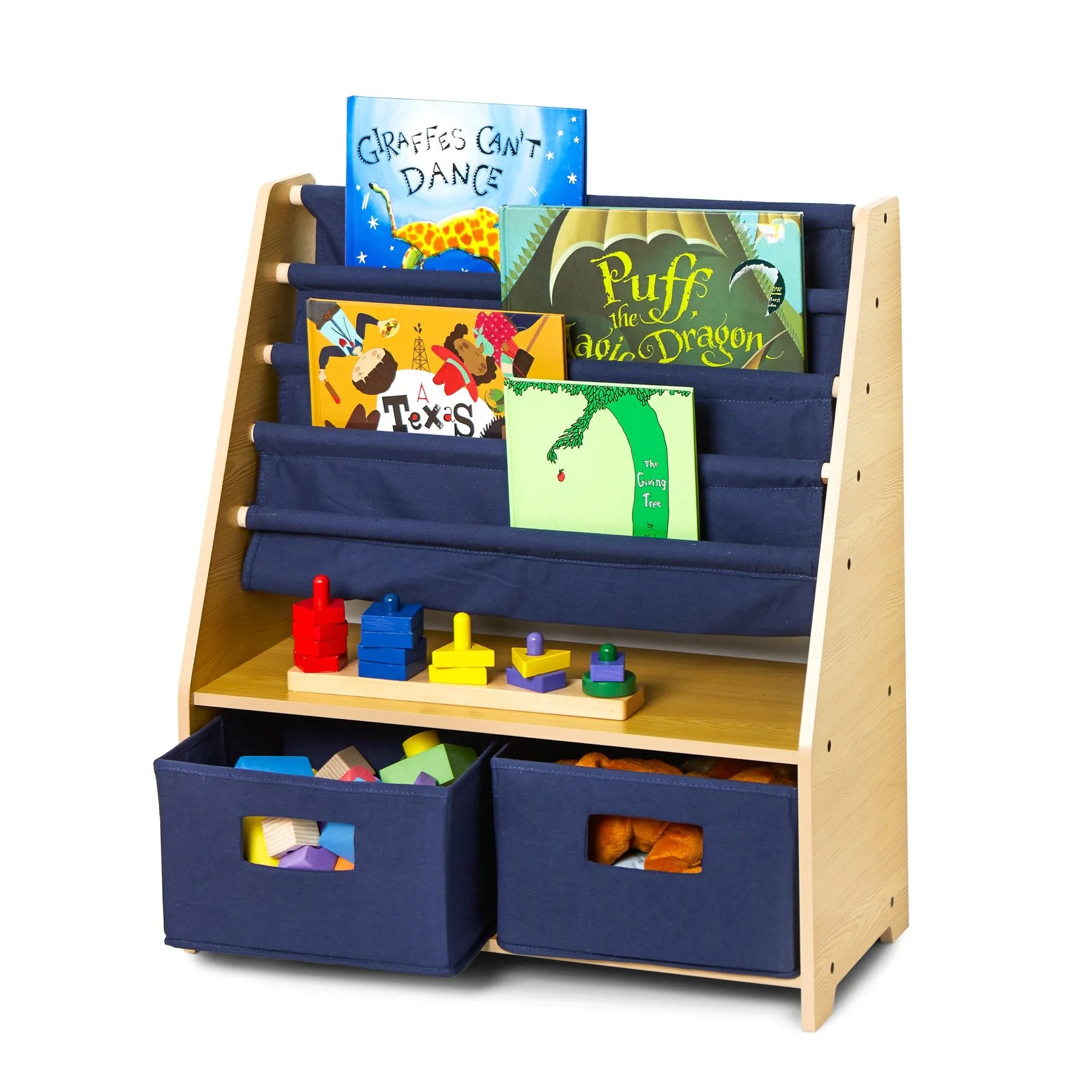 Natural Sling Bookshelf with Storage Totes