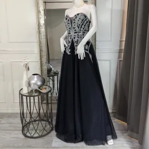 Navy Blue and Silver Formal Evening Prom Dress Gown