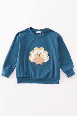 Navy Thanksgiving Turkey Applique Boy Top
