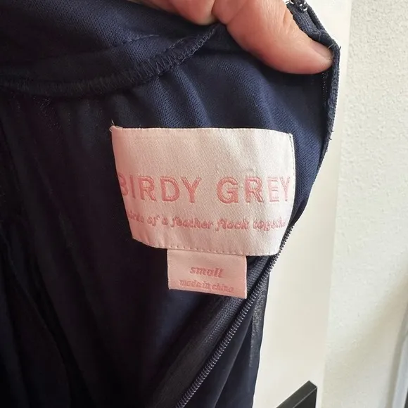 NWT Birdy Grey Moni Chiffon Convertible Bridesmaid Dress in Navy, Small, pockets