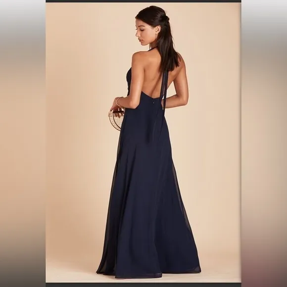 NWT Birdy Grey Moni Chiffon Convertible Bridesmaid Dress in Navy, Small, pockets