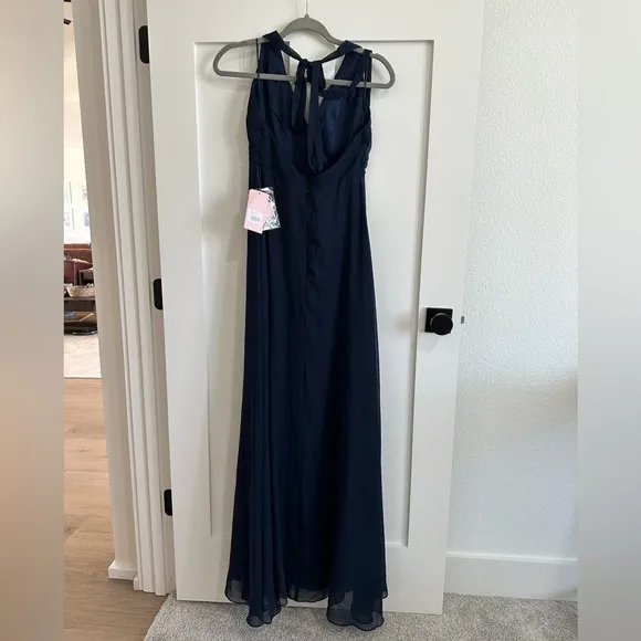 NWT Birdy Grey Moni Chiffon Convertible Bridesmaid Dress in Navy, Small, pockets