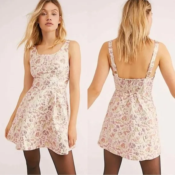NWT FREE PEOPLE A-line Jacquard Metallic Floral Mini Dress Small