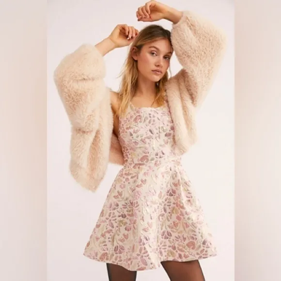 NWT FREE PEOPLE A-line Jacquard Metallic Floral Mini Dress Small