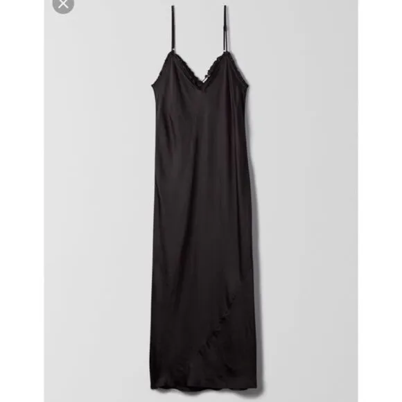 NWT WILFRED Wera Black Satin Midi Slip Dress LBD Cami