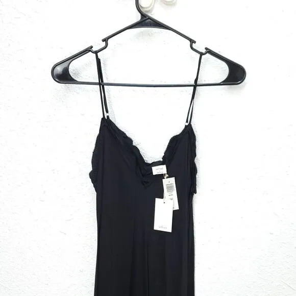 NWT WILFRED Wera Black Satin Midi Slip Dress LBD Cami
