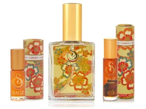 OBSESSION ~ AMBER Gemstone Perfume Oil Concentrate Roll-Ons and Eau de Toilette Gift Set by Sage