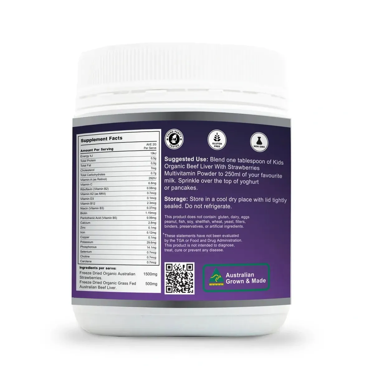 Organic Beef Liver with Organic Strawberry Powder - 60g