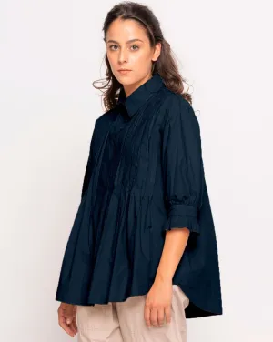 Organic Crinkle Smocked Collar Button-Up Shirt