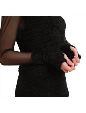 Oval Neck Boucle and Mesh Blouse